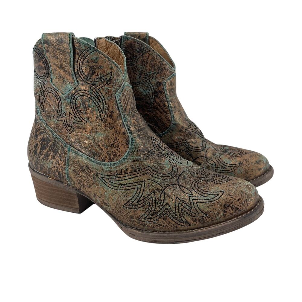 Sterling River Leather Western Ankle Boots 9.5 Embroidered Cowgirl Distressed